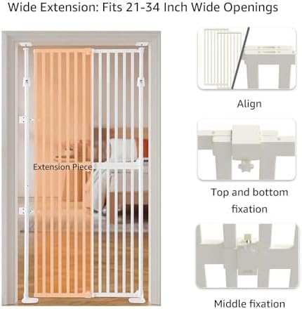 unipaws 75" H Extra Tall Cat Safety Gate, Auto Closing and No Drilling | Fit for 21"-34" Wide and 75"-98" Height Opening, Fit for Doorway Hallway Stairs, Cat Dog Proof, Indoor Use, White
