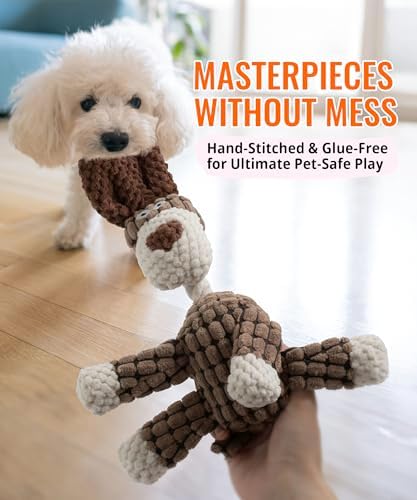 Squeaky Plush Dog Toy, Brown Stuffed Animal Chew Toy for Small Dogs