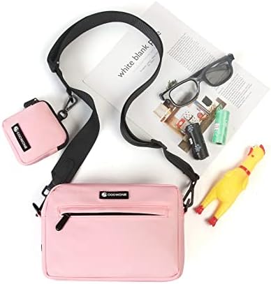 Dog Treat Pouch with Removable Small Pet Training Treat Pouches, Built-in Poop Bag Dispenser, Adjustable Shoulder Strap Cross Body Dog Walking Bag (Pink)