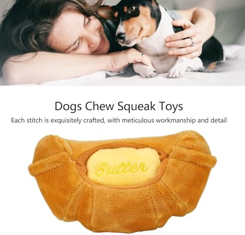 Cyrank Croissant Dog Squeaky Toys for Teething, Plush Squeaky Dog Toys Cute Funny Interactive Stuffed Pet Plush Puppy Biting Plush Chewing Toy for Puppy
