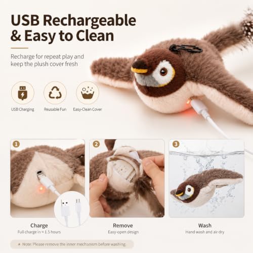 Interactive Chirping Bird Cat Toys with Flapping Wings, No Flying Birds Cats Toy, Simulation Electric Sparrow Shaking Bird Hunting Cat Toy for Indoor Cats (#C)