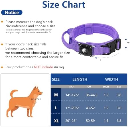 Waterproof AirTag 2nd 2026 & AirTags 1st 2021 Dog Collar - Tactical Military Collar with Secure Hard PC Holder & Comfort Handle for Medium Large Dogs,Smart ID tag (Purple, L)