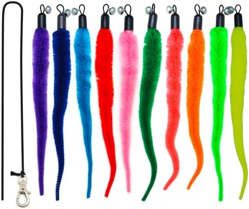 miwoowim 11PCS Cat Wand Refills, Fuzzy Worms with Bells & String with Clasp