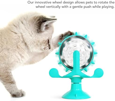 Cat Slow Feeder Toy, Interactive Windmill Design Puzzle Feeder with Suction Cup for Cats and Small Dogs BPA Free Plastic Blue