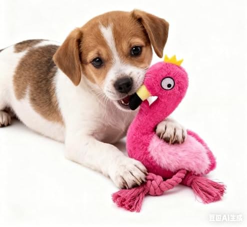 Plush Flamingo Dog Toy with Squeaker and Rope Legs for Small Dogs Puppies