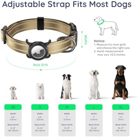 Dog Collar with AirTag Holder, Reflective Dog Collar for Medium Dog, Brown | Waterproof Dog Collar with QR Code Name Tag, Adjustable Nylon Dog Collars with Soft Cushion Padding for Walking, Training
