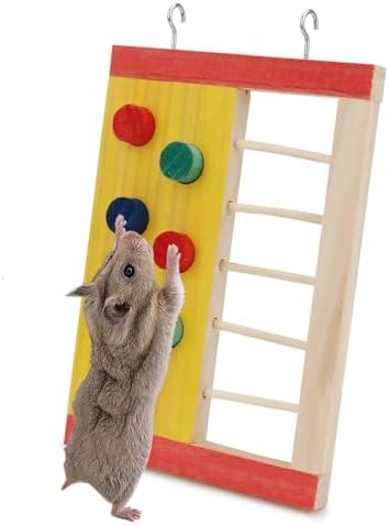 Hypeety Pet Hamster Colorful Wooden Climbing Wall and Ladder Molar for Dwarf Hamster Gerbil Rat Small Animal Toy Yellow