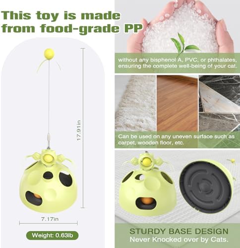 Sedioso Cat Toy, 4-in-1 Cat Interactive Toys for Indoor Cats, Hide and Seek Cats Toys, Spinning Toy and Kitty Food Dispenser Feeder Treat Dispensing Feeding Toy (Green)