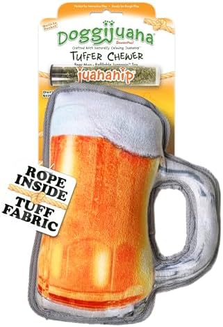 Doggijuana Tuffer Chewer Plush Dog Toy, Beer Mug | Squeaky Refillable