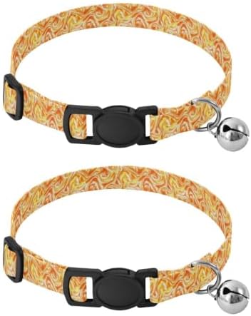 Swirl Marble Orange Cat Collar Breakaway with Bell 2 Pack Pet Collars Adjustable Length 10.6" to 17.1"