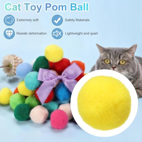 Cat Toy Pom Ball, Interactive Cat Ball Toys Fuzzy Pompoms (Plush, 1.2Inch, 30Pcs, Candy Colors) for Kittens Pet Enrichment Training Play Indoor