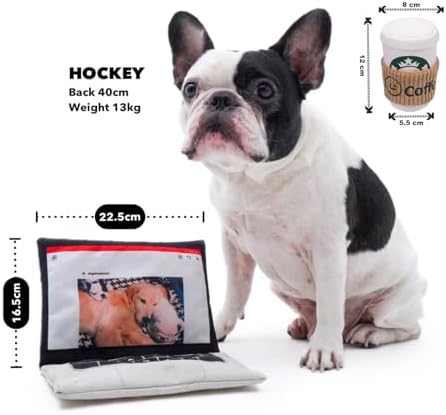 Interactive Dog Toy Set, Squeaky Laptop and Coffee Cup Plush Toys with Crinkle Paper and Treat Pocket, Work from Home Theme for Small to Medium Dogs