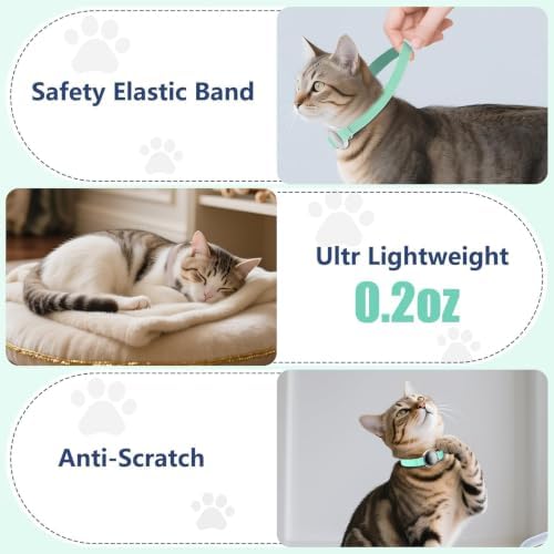 AirTag Cat Collar, Elastic Tracker Collar with Airtag Holder and Bell | Compatible with Apple Air Tag, Lightweight & Scratch Resistant, Adjustable Stepless GPS Pet Collar for Cats Kittens, Green