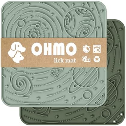 OHMO Large Lick Mat for Dogs&Cats, Space Pattern, 2pcs, Camo&Sage Green