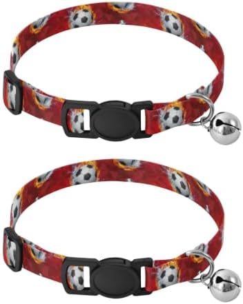 Soccer Balls Flames Comfortable Cat Collar, 2 Pack Cat Collars with Bell