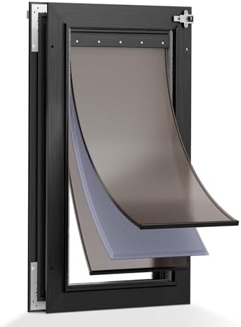 Aluminum 3-Flaps Large Dog Door for Door, Pets Up to 110 lb, Black