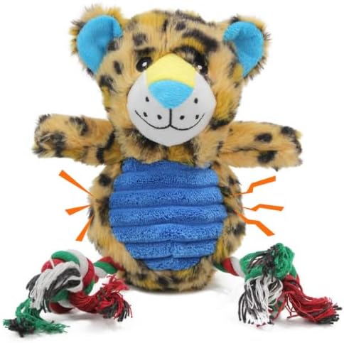 Leopard Plush Dog Toy with Rope and Squeaker for Small Medium Dogs