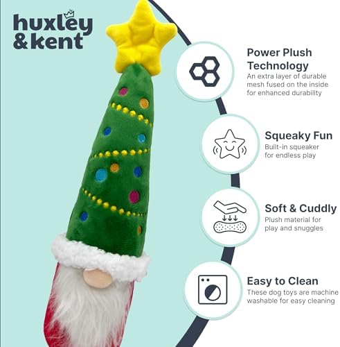 Huxley & Kent Funny Dog Toy w/Squeaker – Holiday Power Plush Squeaky Dog Toys for Small, Medium & Large Dogs – Soft Stuffed Animal for Indoor Play & Fetch - Fetchies® Let's Get Lit Gnome, Small