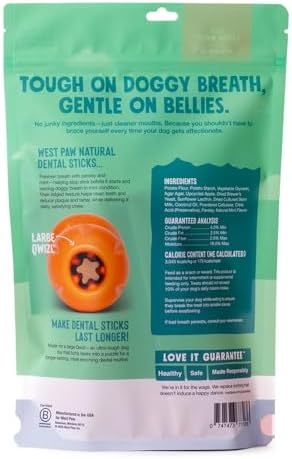 WEST PAW Dental Sticks Durable Dog Chew for Interactive Play, Clean Teeth and Fresh Breath - Safe Reliable and Long Lasting - 14 oz Bag for Large Dogs
