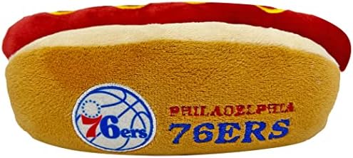 Pets First NBA Philadelphia 76ers HOT Dog Plush Dog & CAT Squeak Toy - Cutest HOT-Dog Snack Plush Toy for Dogs & Cats with Inner Squeaker & Beautiful Basketball Team Name/Logo