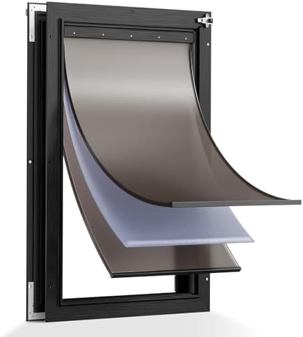 Aluminum 3-Flaps XL Dog Door for Door, Pets Up to 220 lb, Black