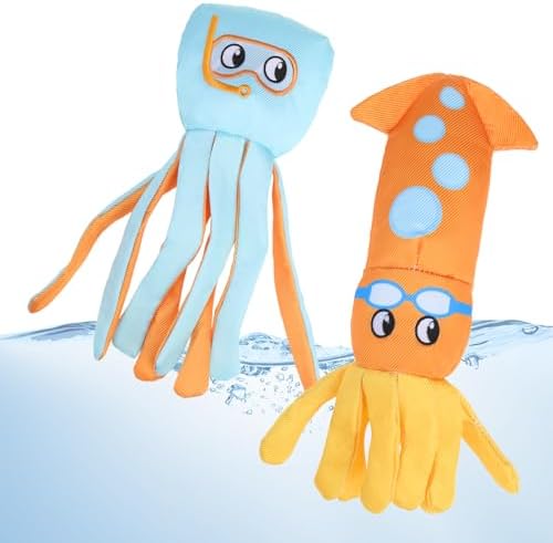 KOOLTAIL Squeaky Floating Dog Toys, 2 Pack Dog Pool Toys for Water Fetch and Training, Interactive Summer Outdoor Essentials Durable Pet Chew Toy for Small Medium Large Dogs, Cute Octopus & Squid