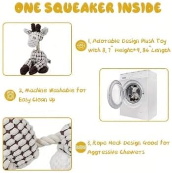 3pcs Dog+Cow+Donkey Squeaker Inside, Knotted Design, Small & Medium Dogs, 9.1 x 6.3 inches, Donkey & Dog Designs