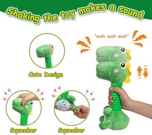 Hollypet Plush Dog Squeaky Toys Shaking and Sound-Making Dog Toy，Dinosaur