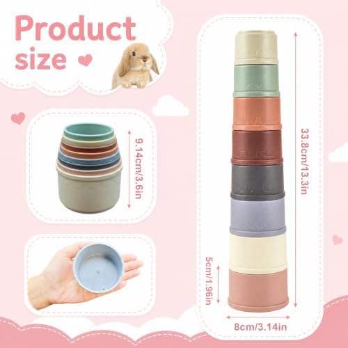 8 Pcs Stacking Cups for Small Pets, Colorful Bunny Toys with Hiding Food