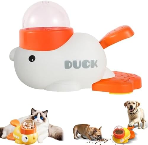 Duck Cat Treat Dispenser, Little Yellow Duck Cat Toy Treat Feeder, Ducks Puzzle Feeder for Cats, Interactive Ducks-Shaped Puzzle Feeder for Dogs, Slow Feeder for Pet Eating & Iq Training (White)