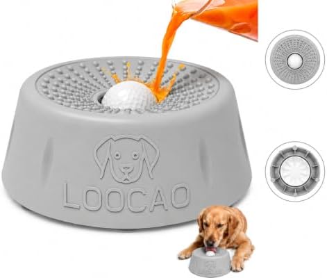 Dog Lick Bowl, Slow Feeder Dog Bowl with Interactive Lick Ball, Non-Slip Dog Enrichment Feeder for Wet Food, Yogurt, Peanut Butter & Milk, Gray