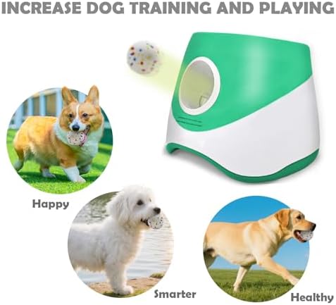 MEKAPLE Automatic Dog Ball Launcher for Samll to Medium Dogs, Upgraded Interactive Toy Balls Thrower, Distance Adjustable Mental Stimulating Dog Toys with 4 Etpu Balls 2.2 Inch (Green)