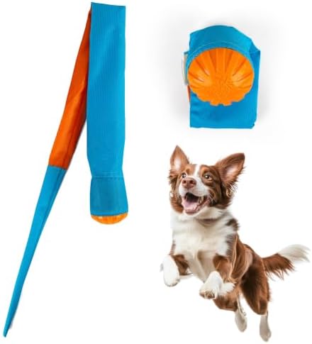 ALL FOR PAWS Fetch Dog Ball Toy with Tail, Interactive Throw & Catch Toy for Medium & Large Dogs, Rubber Ball with Squeaker for Exercise & Boredom Relief
