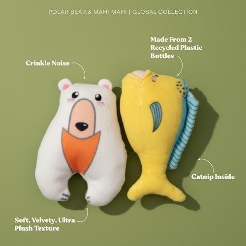 Premium Plush Cat Toy - Mahi Mahi & Polar Bear Toy, Eco Friendly