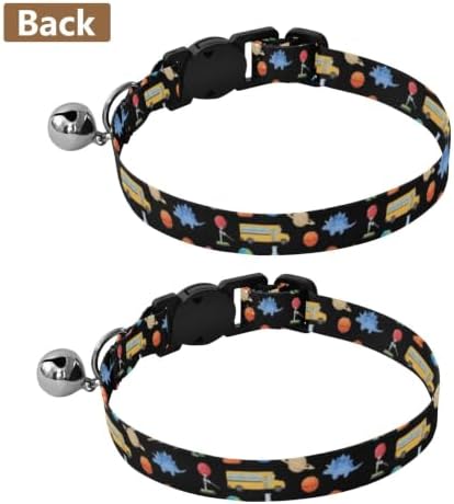Colorful Dinosaurs Black Breakaway Cat Collars with Bell 2 Pack Dog Collar Adjustable 10.6 to 17.1 Inches