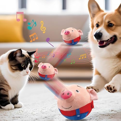 Jiexily Interactive Dog Toys, 2025 New Active Moving Pet Plush Toy, Squeaky Moving Ball Puppy Toys, Rechargeable Cartoon Plush Bounce Talking Toys to Keep Them Busy (Tiger)