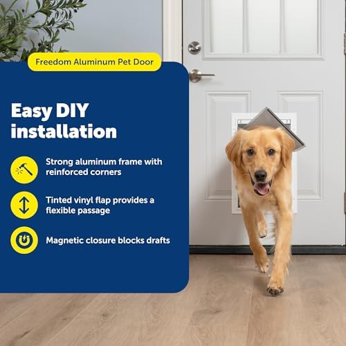 PetSafe Freedom Aluminum Dog & Cat Door, Pets up to 100 lbs, Large, White | Solid Aluminum Frame with Reinforced Corners, Flap Opening 10.25" W x 16.25" H, Fits Doors 3/8-2 in Thick
