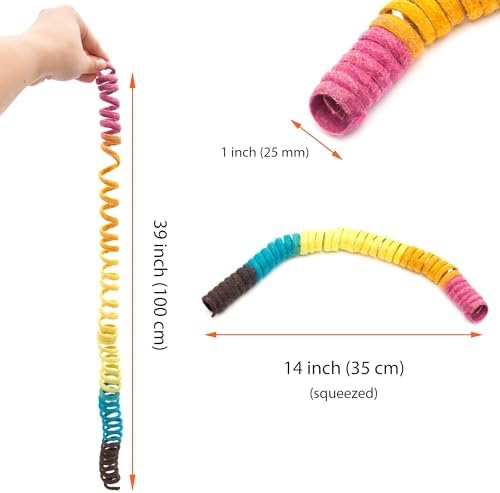 Glaciart One XL Felt Spring Cat Toy – Soft Fuzzy Enrichment 100% Natural Wool - Interactive Stretchable Play Cat Toy Set - Safe for Pets, Non-AZO Colored Dyes - 40” Long