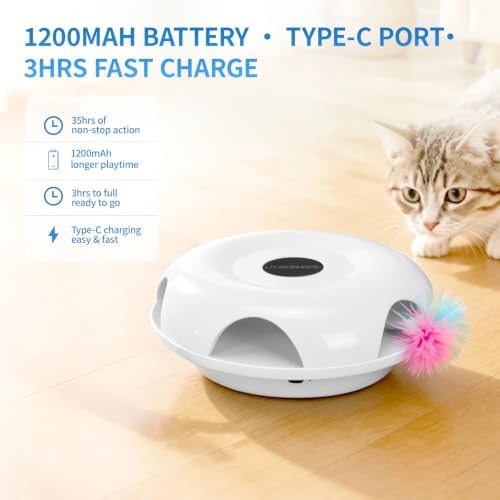 Interactive Whack-a-Mole Cat Toy — Automatic Mushroom Feather Pop-Up Play Toy for Cats, Cognitive Stimulation & Exercise, Durable Pet Entertaining Game (White)