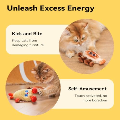Petgravity Jumpy Shrimp Taiyaki Electric Cat Toy, 2 Pack, Tap-Activated 3 Moving Modes Interactive Cat Toys, Exercise Toy for Indoor Cats Kitten with Catnip, Rechargeable