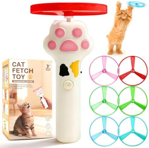 Cat Fetch Toy, Rechargeable Cat Toy Disc Launcher with 6 Flying Discs