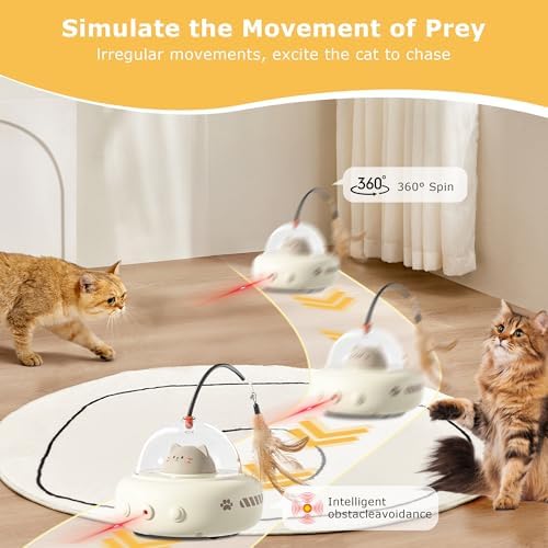 hooroor 2-in-1 UFO Automatic Laser Interactive Cat Toy with Feather