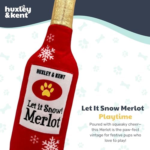 Huxley & Kent Funny Dog Toy w/Squeaker – Holiday Power Plush Squeaky Dog Toys for Small, Medium & Large Dogs – Soft Stuffed Animal for Indoor Play & Fetch - Let It Snow Merlot, Large