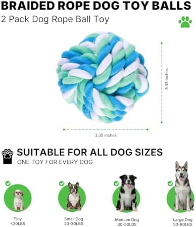 Dog Ball, Braided Dog Rope Ball, Dog Toys for Aggressive Chewers, 2 Packs
