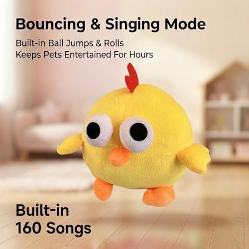 Interactive Talking Dog Toy with Voice Recording & Singing, Cute Chicken Plush Moving Bouncing Pet Toy, USB-C Rechargeable Soft Dog Toy for Dogs & Cats