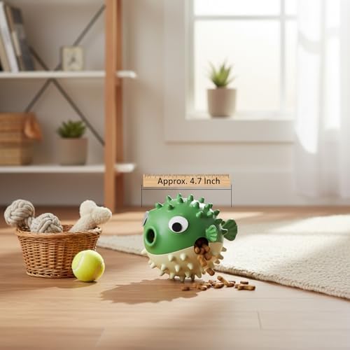 Interactive Dog Treat Dispenser Ball, Durable TPR Rubber Chew Toy for Indoor Play, 4.7 Inch Green