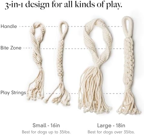LAY LO Natural Cotton Dog Rope Toy for Small & Medium Dogs, Non-Toxic Rope Toy, 2-Pack Puppy Teething Toy, Durable Boho Dog Toys with Handle