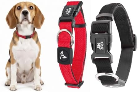 Dog Collar Bundle for X-Small Dogs (Width ⅝”, Neck 8”–12”) | Adjustable Padded Red & Black Dog Collars with Heavy Duty O-Ring | Soft & Comfortable Fit for Extra Small Dogs and Puppies