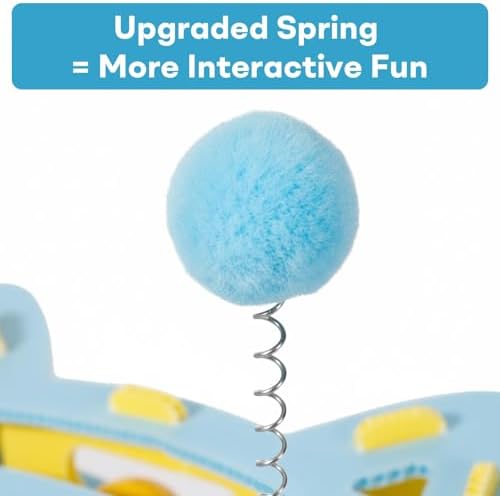 Interactive Kitty Puzzle Toy with Spring Wand Game Board, Maze Activity Playset for Indoor Cat, Rolling Ball Entertainment for Kitten Puppet