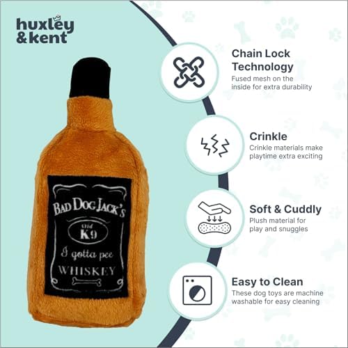 Huxley & Kent Tiny Tuff Plush Dog Toy, Bad Dog Jack's Whiskey